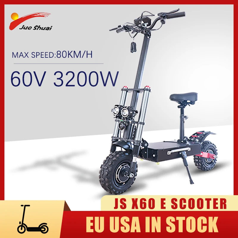 Günstig Leistungsstarke Elektro-scooter Erwachsene Mit Sitz 60V 3200W E Roller Dual Motor 11