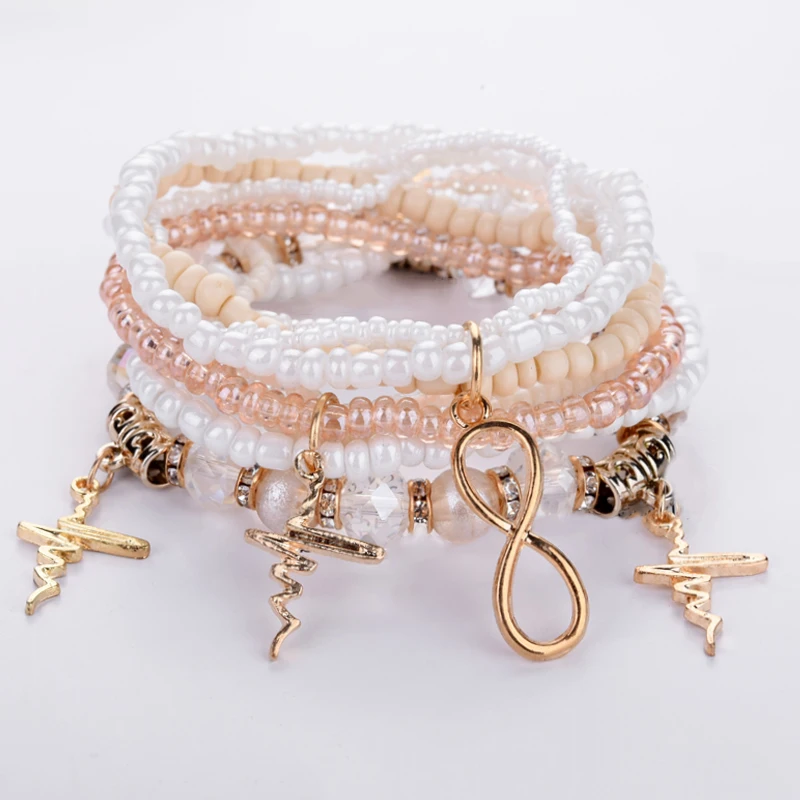Модные Многослойные браслеты с кристаллами и бусинами для женщин Набор