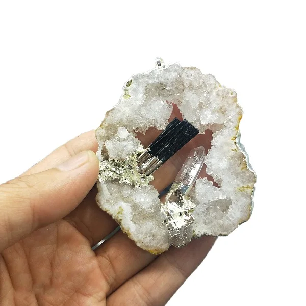 1 шт. Geode персонализированные неправильной формы Рок Кристалл инкрустация Кристалл Geode кулон Модные ювелирные изделия - Цвет: geode2