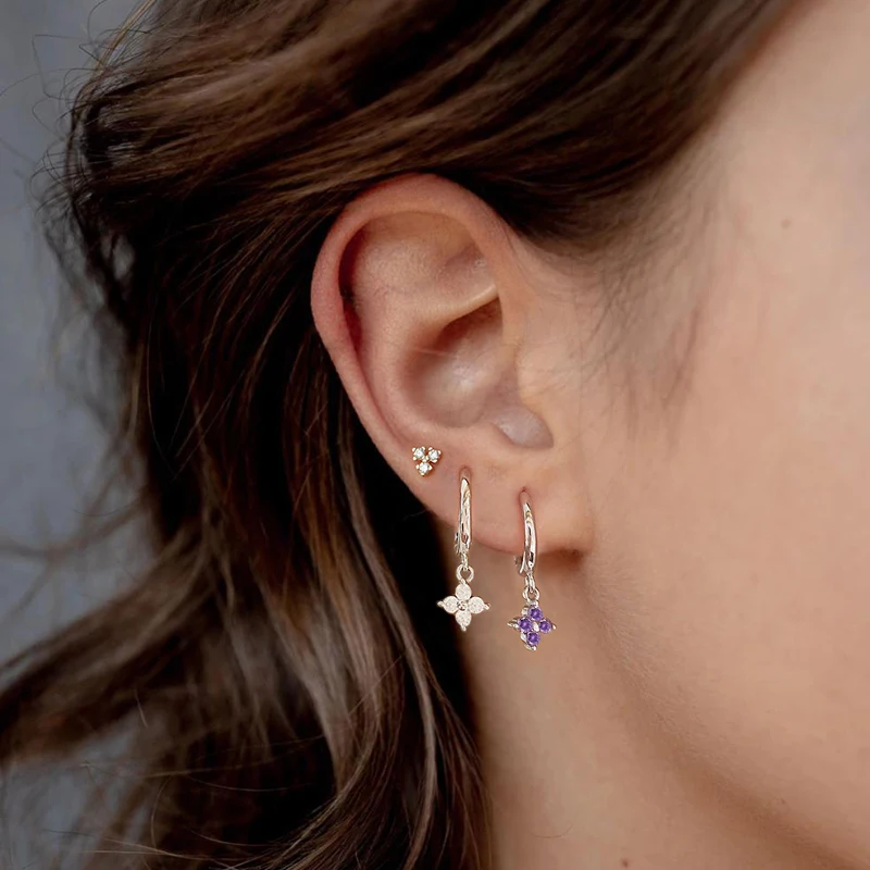 

CANNER Black Color Zircon Star Clover Lock Earrings For Women 925 Sterling Silver Earrings Hoops Pendientes Jewelry 2021 Trend