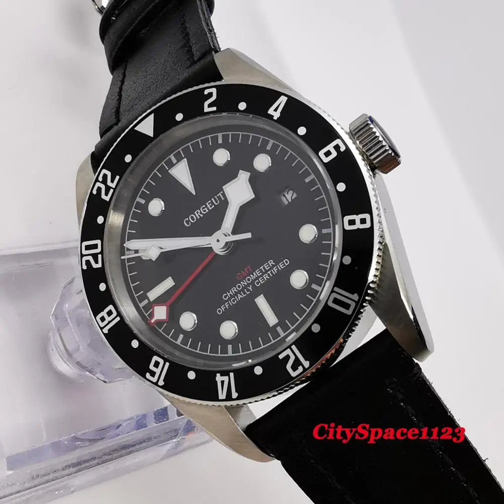 Роскошные Corgeut 41 мм GMT механические Автоматические сапфировое стекло светящиеся