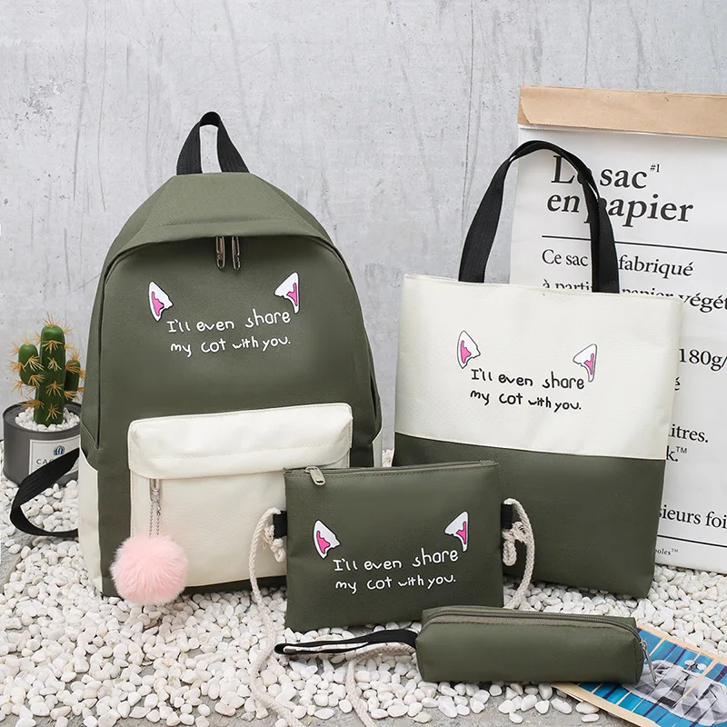 

Ladies backpack High Capacity Four-piece Suit Student Oxford Cloth Small Fresh And Cute School bag Cosmetics A Bag