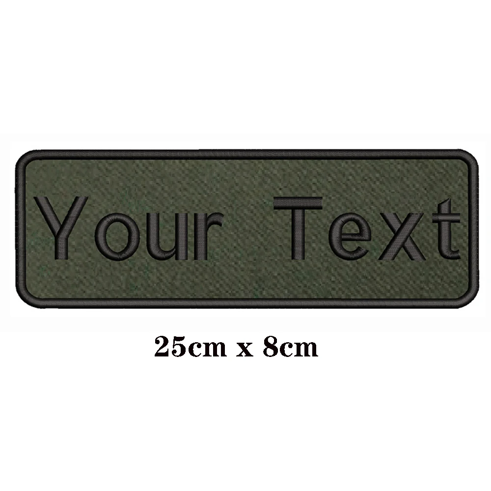 

25X8cm Army Green background Embroidery Custom Name Text Patch Stripes badge Iron On Or Velcro Backing Patches For Clothes