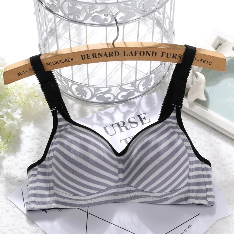 

SALSPOR 2020 Women Striped Bra Pure Cotton Cute Lingerie Bras Wire Free Underwear Adolescent Girl Lingerie
