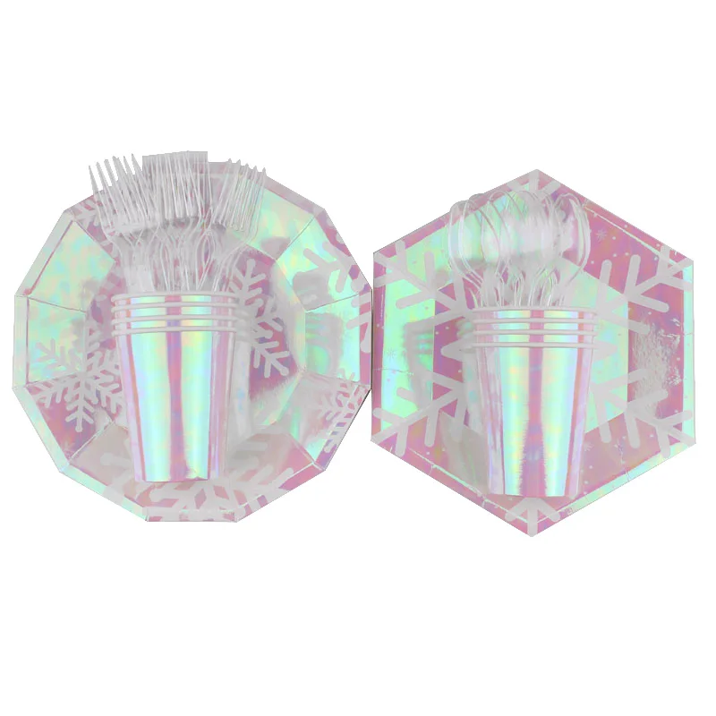 40 шт./компл. розовая Лазерная одноразовая посуда в виде снежинок украшение на