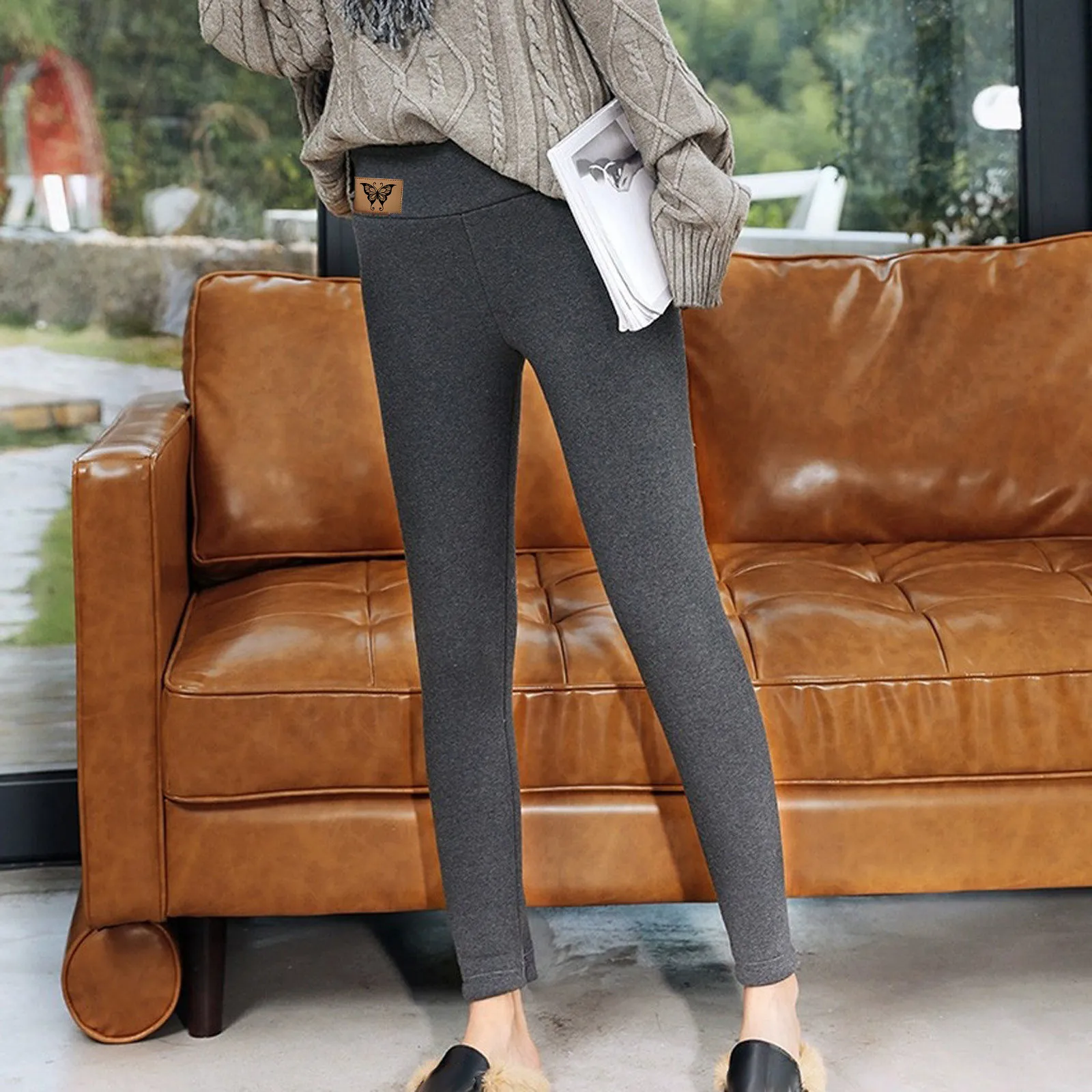 

Fashion Casual Women Printed Span Ladies High Waist Keep Warm Long Pants Velvet Thick Legging Super Elastic Pants
