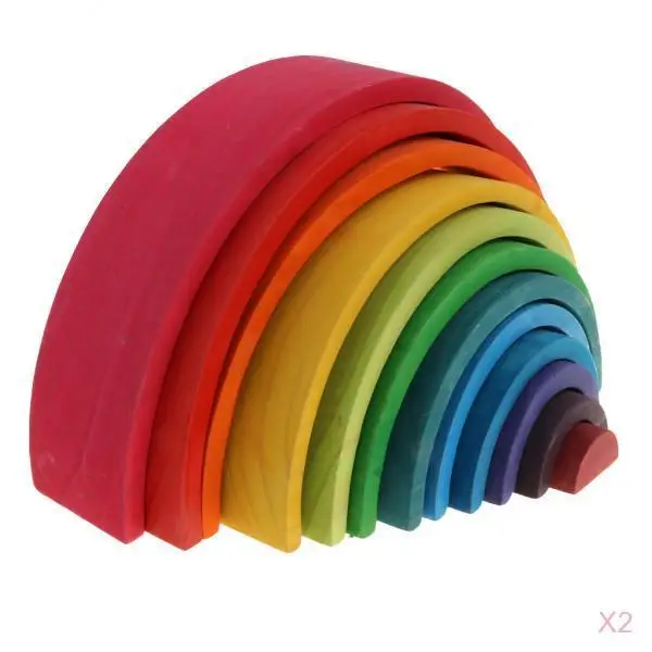 

2 Set Montessori Rainbow Stacker Building Blocks Wooden Stacking Nesting Toys