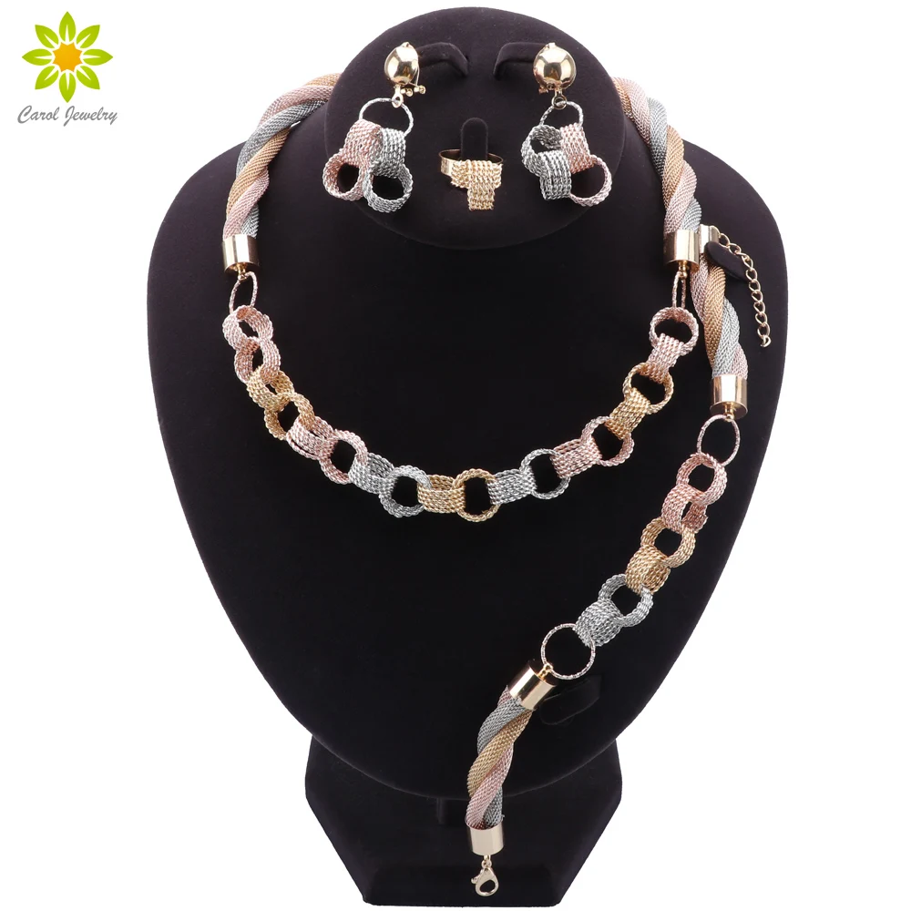 

Новые модные разноцветные Свадебные Ювелирные наборы из Дубая для женщин ожерелье серьги браслет кольцо Свадебная вечеринка африканские ю...