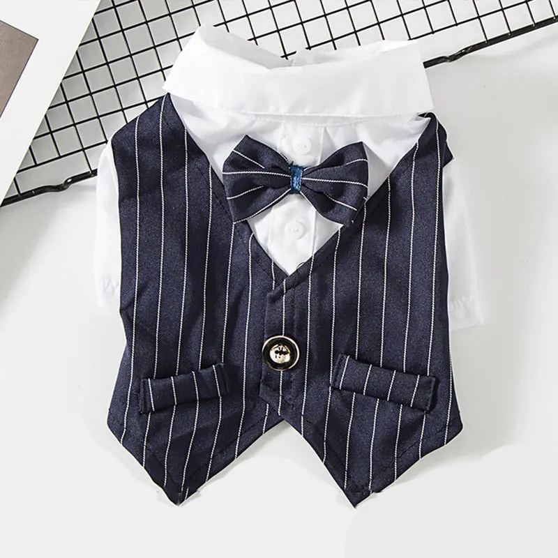 

New Gentleman Dog Wedding Suit Formal Shirt For Small Dogs Bowtie Dog Clothes Tuxedo Pet Halloween Christmas Costume For Cats