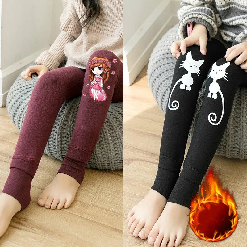 Осенние зимние детские брюки леггинсы для девочек плюшевые плотные цветные