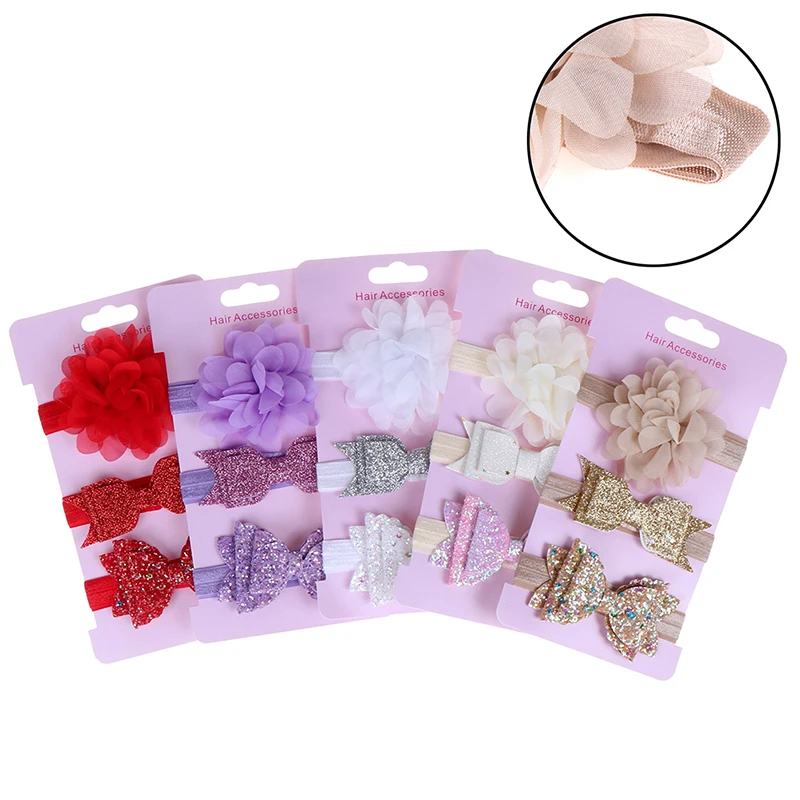 

3 Pcs/Lot Baby Headband Crown Flower Bows Hairband Baby Girl Headbands Newborn Hair Accessories Elastic Baby Hair Band Turban