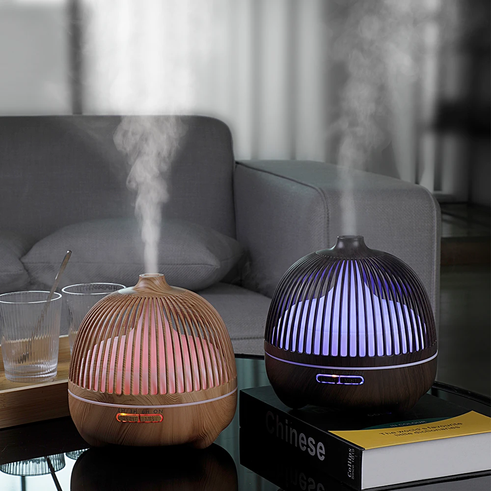 

550ml Wood Grain Aroma Diffuser For Home Remote Control Air Humdifier with Night Lights Mini Office Desktop Air Purifier
