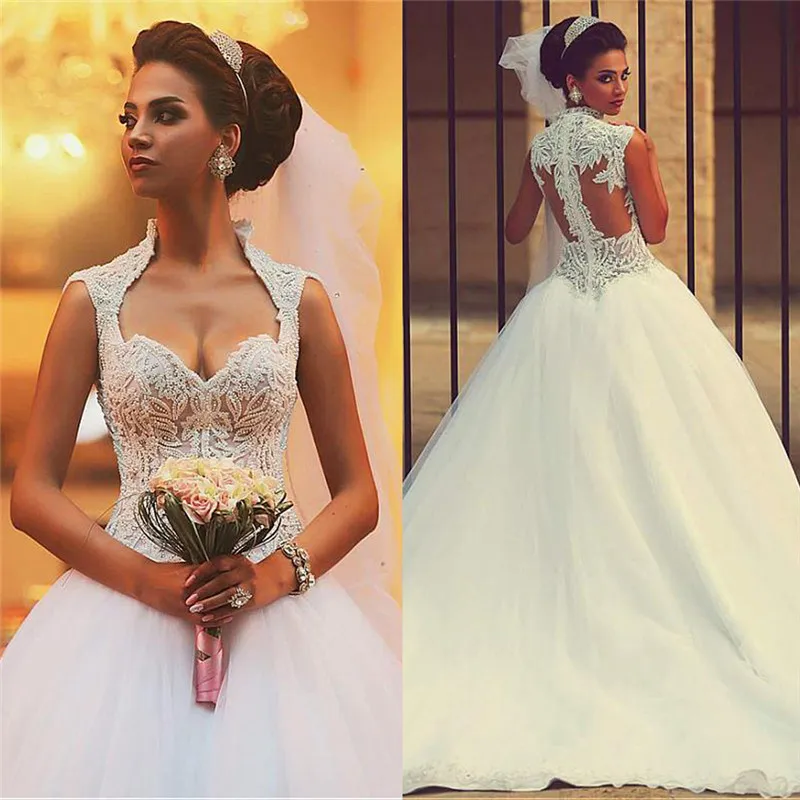 

Sweetheart Lace Beading Pearls A-Line Wedding Dress Middle East Tulle Skirt Bridal Gowns Custom Online 2021 Sleeveless Soft Long
