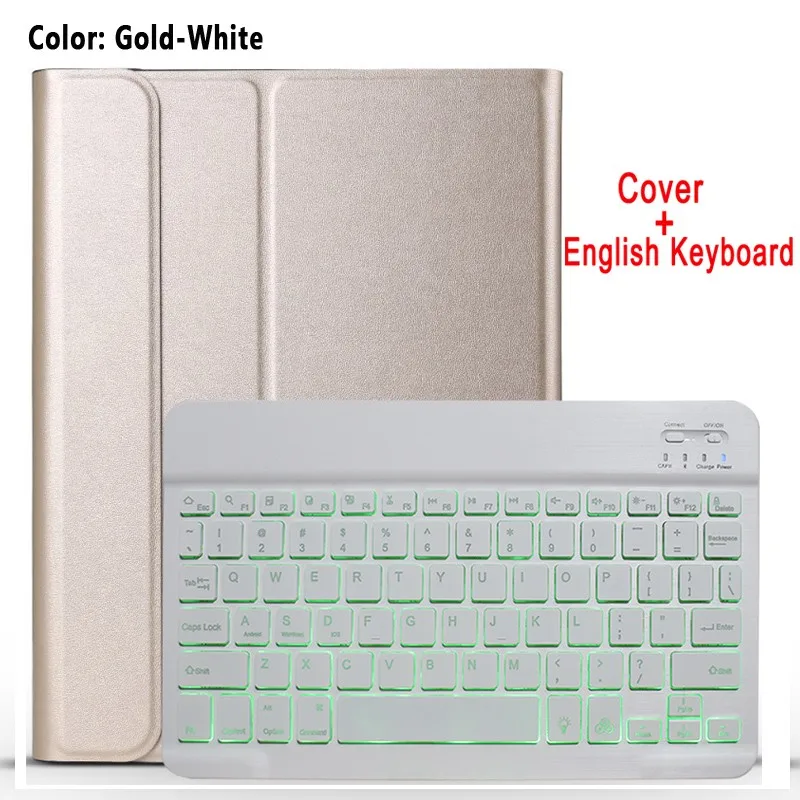 gold-white Светлая клавиатура с подсветкой чехол для Samsung Galaxy Tab A 10,1 T510 T515 SM-T510 SM-T515 планшет кожаный чехол Bluetooth клавиатура - Цвет: gold-white