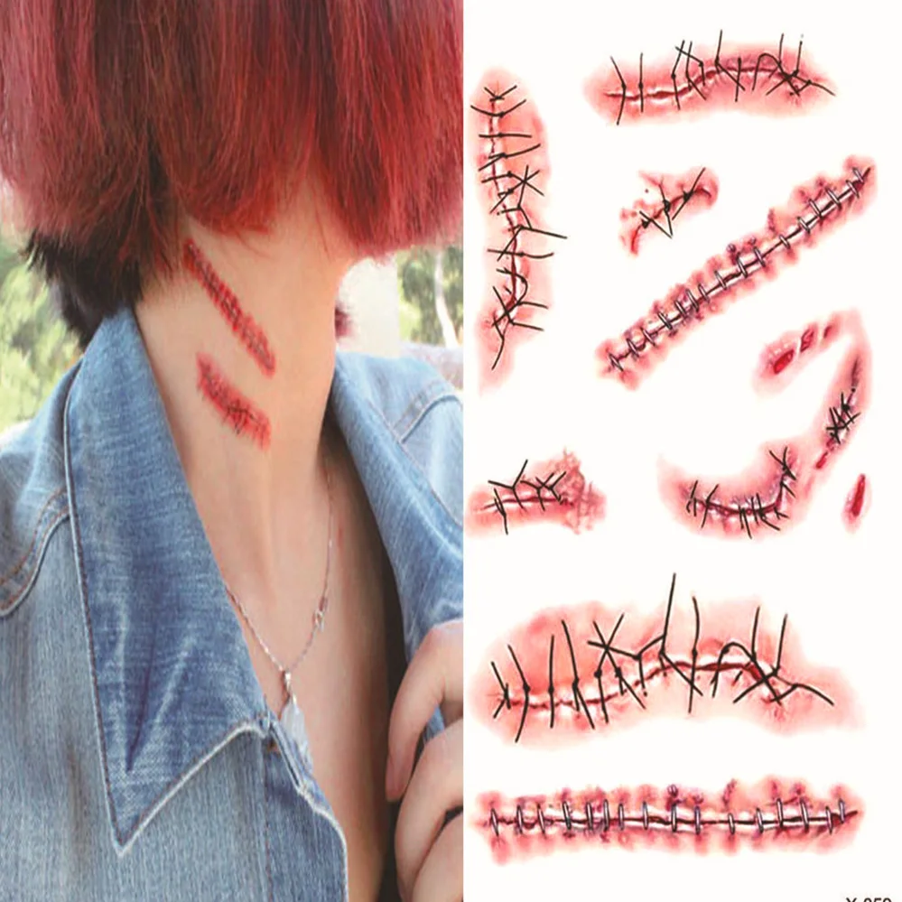 Горячая Распродажа тату для Хэллоуина Зомби Шрамы Татуировки с поддельной