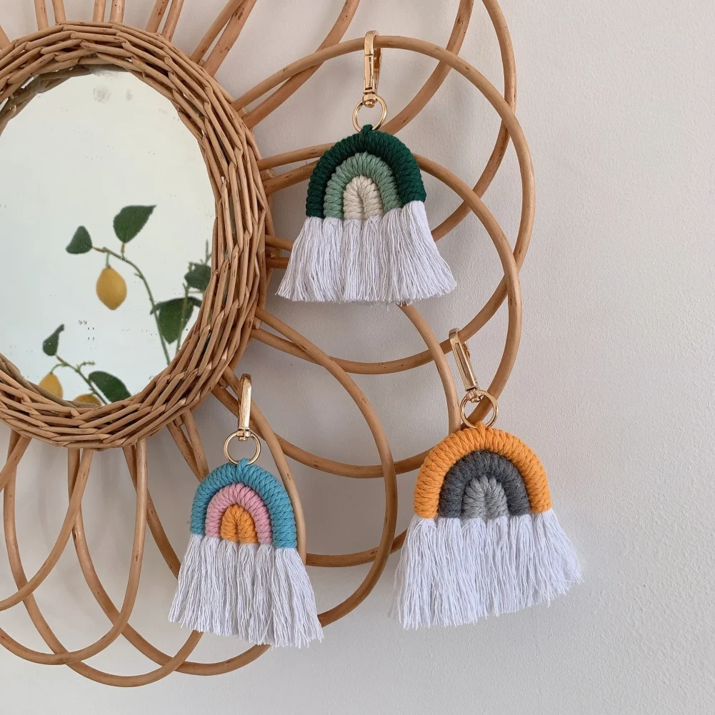 

Мини макраме Радуга кисточка автомобильный брелок Радуга настенное украшение статуэтки миниатюрные ветряные колокольчики подвесные укра...