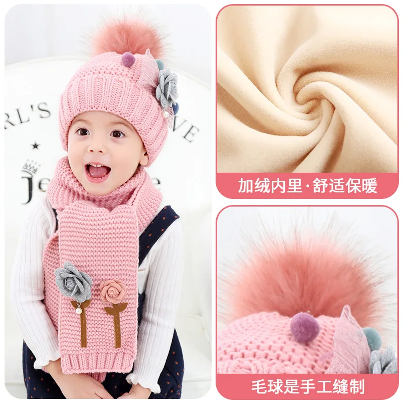 Детский комплект из шапки и шарфа на осень зиму плюшевая детская шапка с милыми