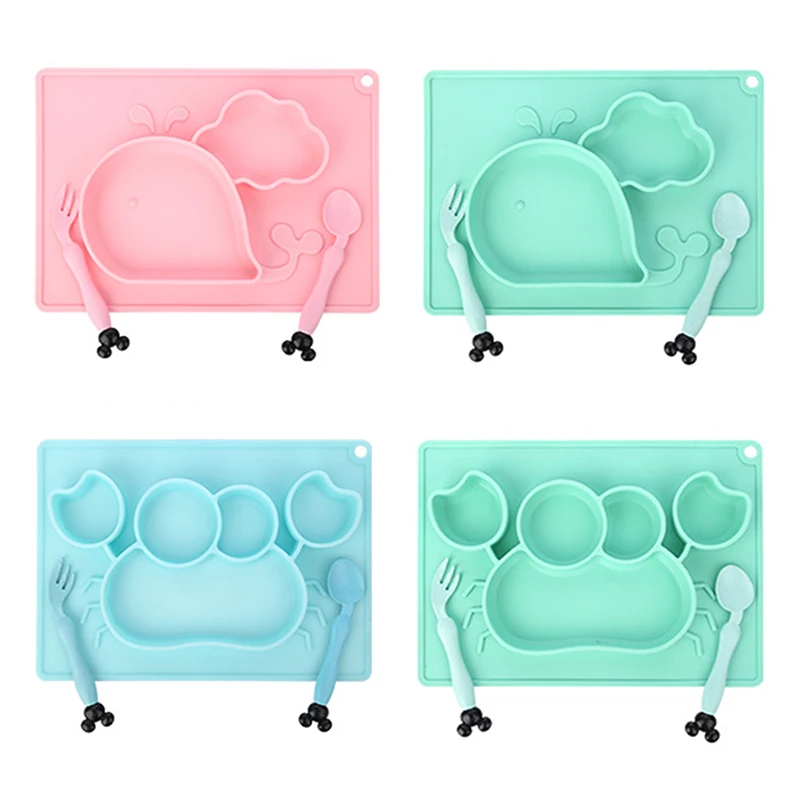 Детская силиконовая посуда 3 шт. без БФА мультяшная для малышей столовый сервиз