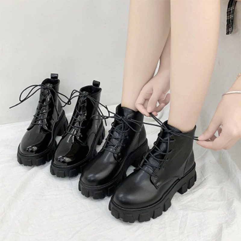 

Ankle Boots Platform 2021 Women's Shoes Leather Lolita Bouttine Dropshipping Center Female Women Chunky Woman Lace Up Footwear