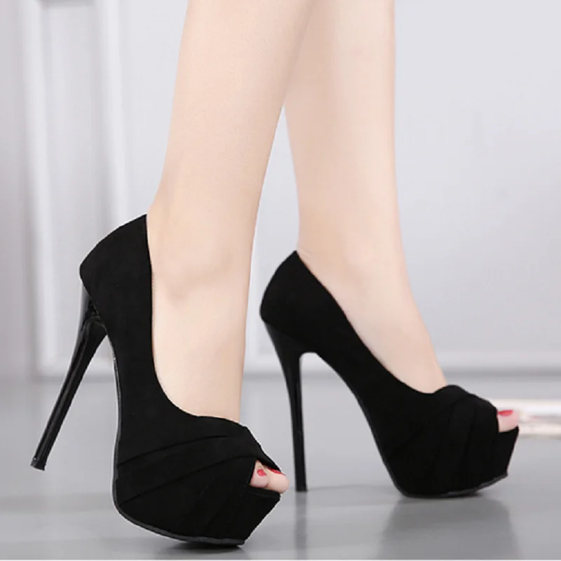 

Женские замшевые туфли с открытым носком, универсальные туфли на очень высоком каблуке, весна-лето