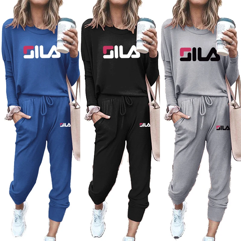 

New Popular Ladies Solid Color Tracksuit Round Neck Hoodies Printed Sweatshirts Casual Loose Tops and Sweatpants
