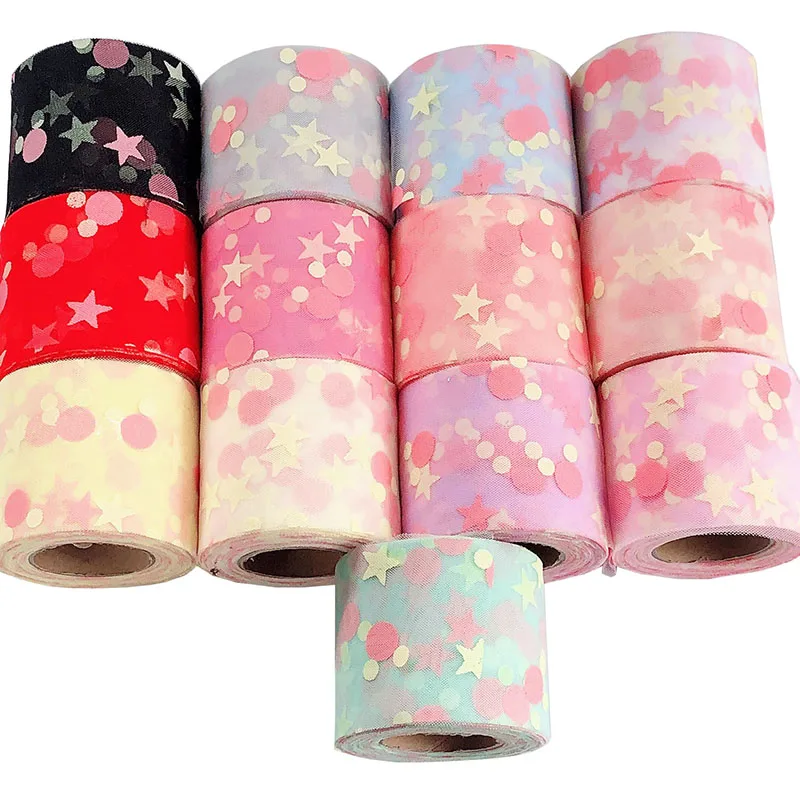 25 ярдов 6 см Блестящий розовый горошек тюль рулон ткань для юбки-пачки Свадебная