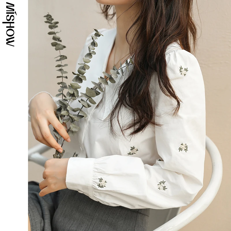 MISHOW 2020 осенние Рубашки для женщин офисные женские с вышивкой Длинные рукава