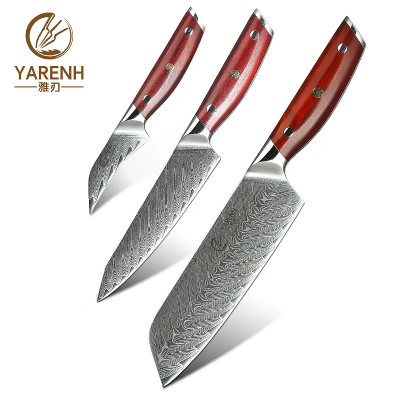 YARENH, 67 слоев, дамасский стальной нож, кухонный набор, 4 шт., Ультра Острый японский нож Santoku, нож шеф-повара, палисандр, ручка - Цвет: KTF - RWG - 3P - 2