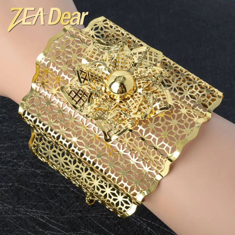 

ZEADear ювелирные изделия Большой браслет Романтический полый Цветочный стиль для женщин медь позолоченный Регулируемый подарок для вечерние...