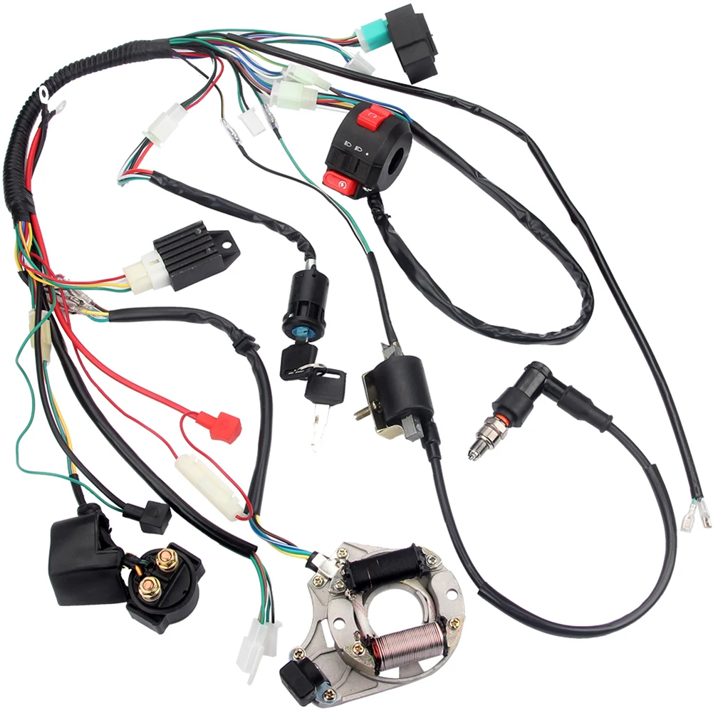 

Complete Electrics Wiring Harness Stator Coil CDI Solenoid Relay Spark Plug for 4 Wheelers Stroke ATV Pit Quad Dirt Bike