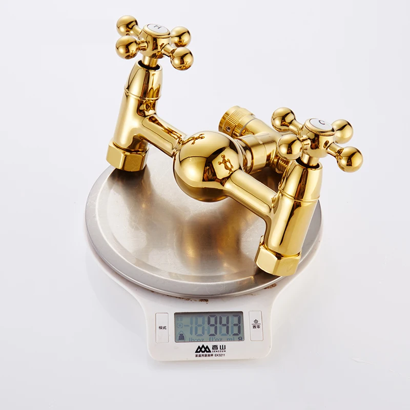 Бесплатная доставка роскошный золотой Латунный смеситель для душа с двойной