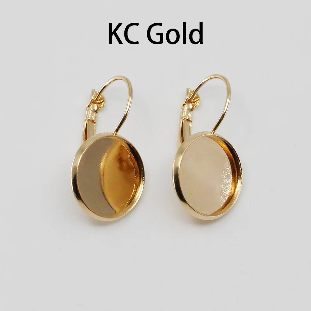 KC Gold Круглый Французский рычаг кабошон серьга установка серьга с пустым основанием Камея обрамление лоток 8 10 12 14 16 18 20 25 мм DIY ювелирных изделий - Цвет: KC Gold
