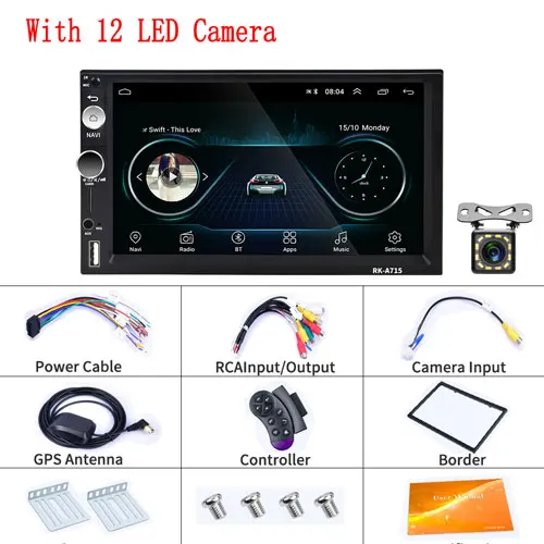 With 12 LED Camera Camecho gps Navi Android 8,1 Авторадио 2Din Wifi автомобильные радиоприемники Bluetooth Mp5 мультимедийный плеер FM USB Радио Coche автомобильный аудио стерео - Цвет: With 12 LED Camera