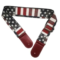 guitar strap suitable for bass and electric guitars with multi coloured printed head leather and pure cotton webbing straps