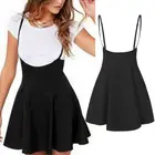 Прямые продажи с фабрики, Женская трапециевидная юбка на бретельках, черная плиссированная короткая мини-юбка