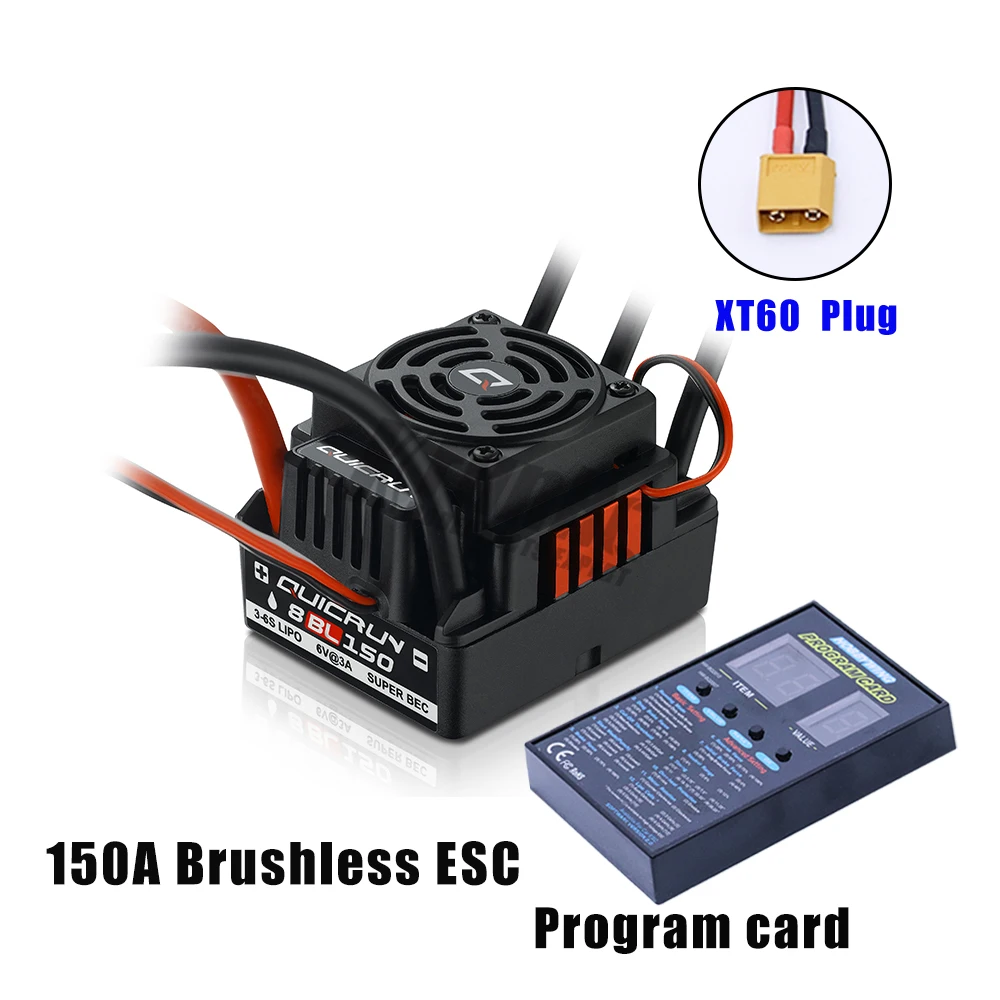 XT60 connector Фирменная Новинка Водонепроницаемый 150A щеточный электронный регулятор скорости Hobbywing Quicrun WP-8BL 150 бесщеточный Бессенсорное ESC Скорость контроллер для 1/8RC автомобили+ светодиодный дисплей окно программы - Цвет: XT60 connector