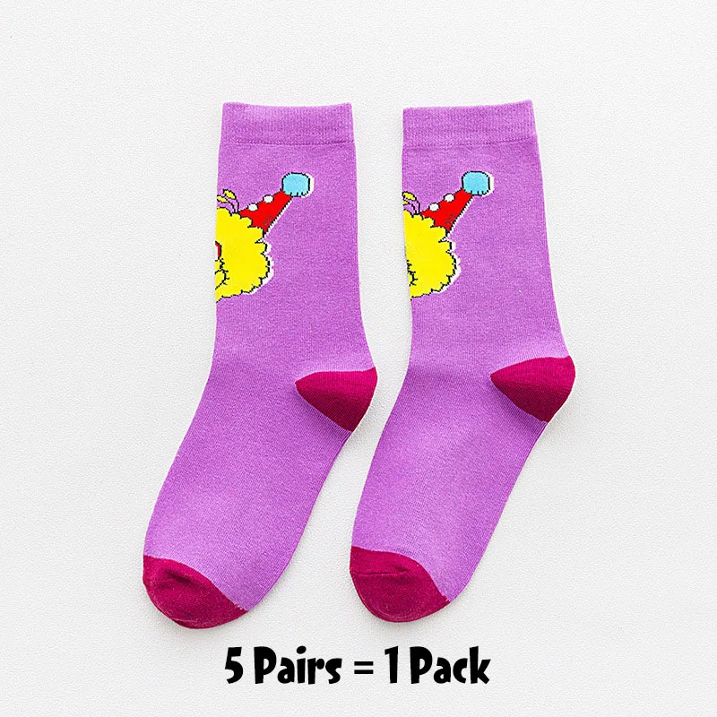 5 Pairs-16 5 пар Женские Мультяшные шикарные движения скейтборд хлопчатобумажные носки Улица Сезам длинные носки искусство женский персонаж милый хипстер Мода - Цвет: 5 Pairs-16