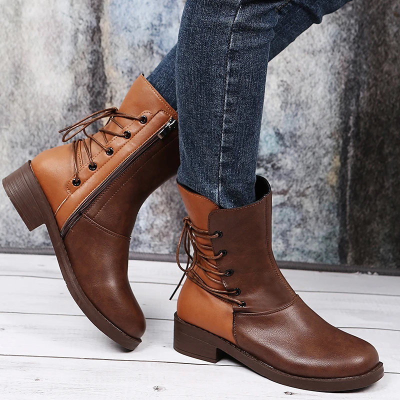 

Женские ботинки, новинка 2021, модные женские ботильоны, женские ботинки на молнии с круглым ремешком, женские ботинки с перекрестными ремешк...