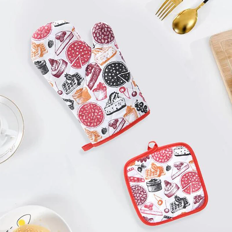

Kitchen Cooking Tool Cute Oven Mitts Heat Resistant Microwave Oven Glove Cotton Linen Baking BBQ Potholders Non-slip Oven Mitts