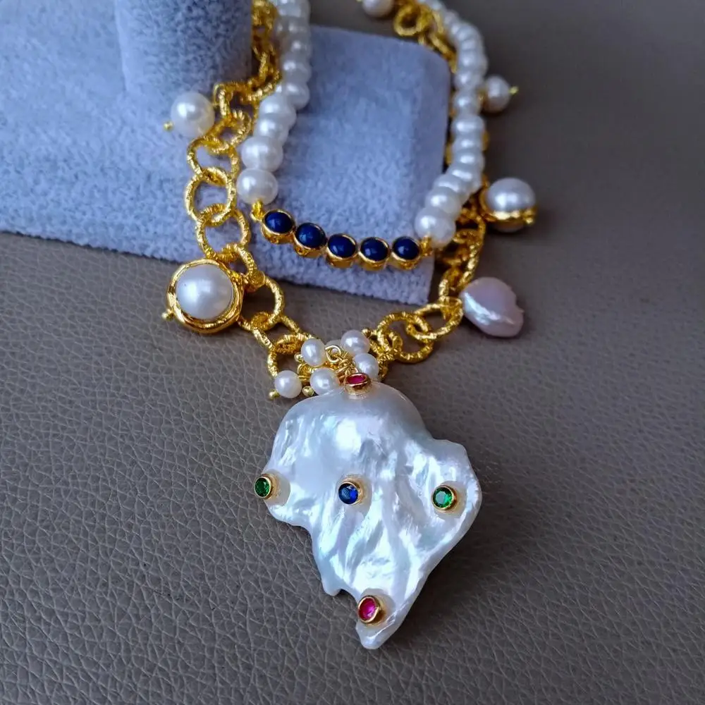 Цепочка с кулоном из пресноводного жемчуга 18 дюймов 2 нити | Украшения и