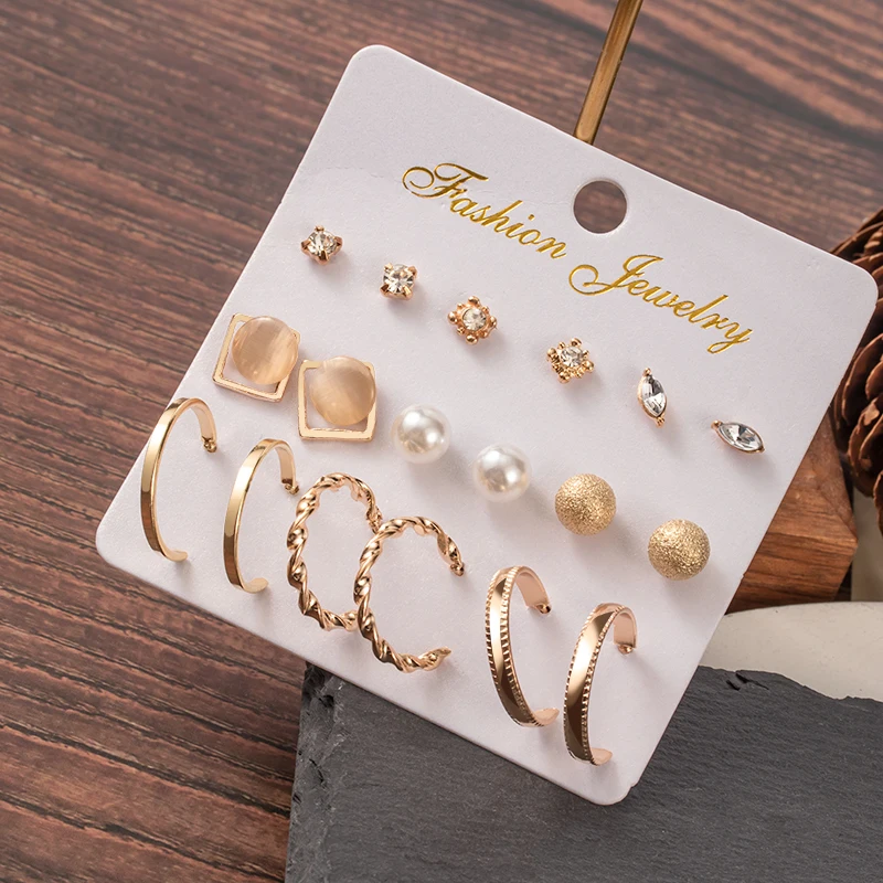 

Hot Sale Fashion Bohemian Earrings Set For Women New Trendy Flower Round Geometric Metal Stud Earring 2020 Trend Female Jewelry