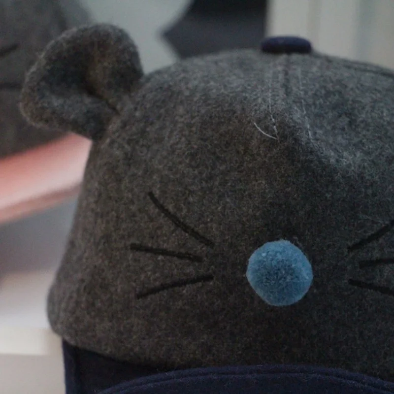 Осень-зима Детские шапочки для новорожденных 100% хлопок милый кот черный нос