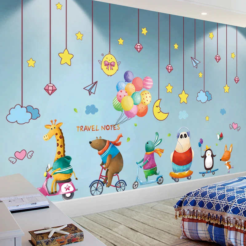 

[shijuekongjian] Cartoon Animals Balloons Wall Stickers DIY Stars Hangings Wall Decals for Kids Rooms Baby Bedroom Decoration