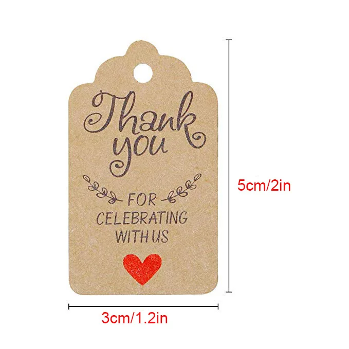 

100Pcs 2 *1.2 Inch Thank You For Celebrating With US Cards Kraft Paper Hang Tag Labels Party Favors Gift Wedding Birthday