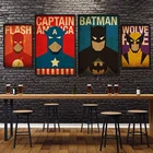 Винтажные принты Marvel на холсте, супергерои, Бэтмен, Железный человек, Капитан Америка, ретро постер, украшение для дома и бара, картины