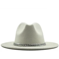 2020 new quality wide brim fedora hat women men imitation wool felt hats with metal chain decor panama fedoras chapeau sombrero