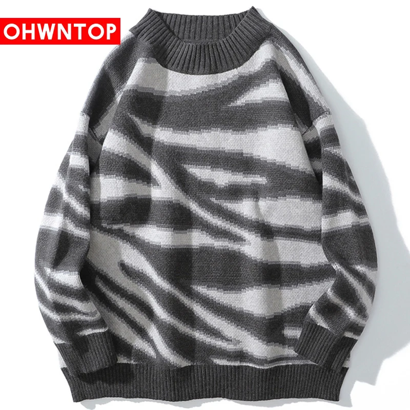 

Hip Hop Streetwear Classic Striped Simple Knitted Sweater Vintage Retro Sweater 2021 Men Autumn Harajuku Cotton Pullover Tops
