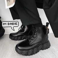 martin boots male qiu dong black leather zipper motorcycle boots to help men combat boots male tooling increase mens shoes
