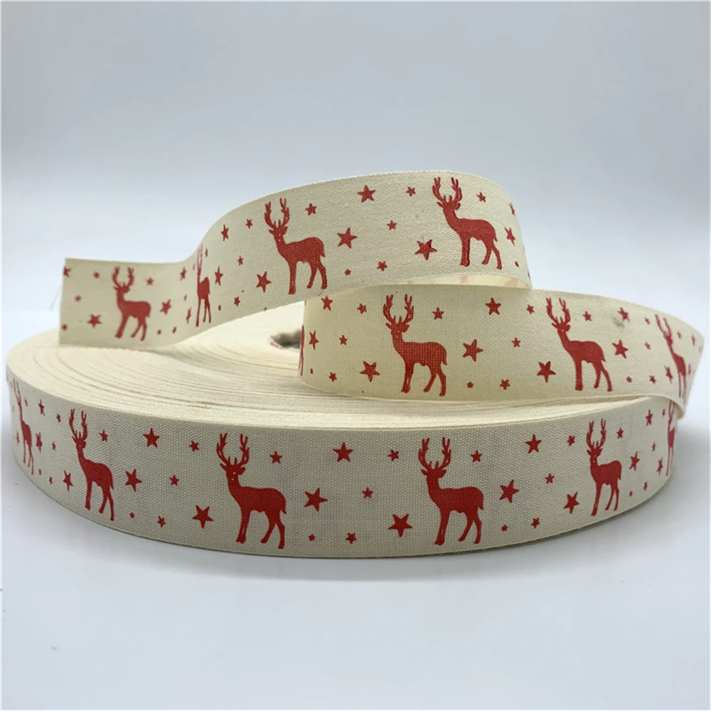 10 мм 25 5 ярдов печатная хлопковая лента с рождественским оленем кружевная ручной