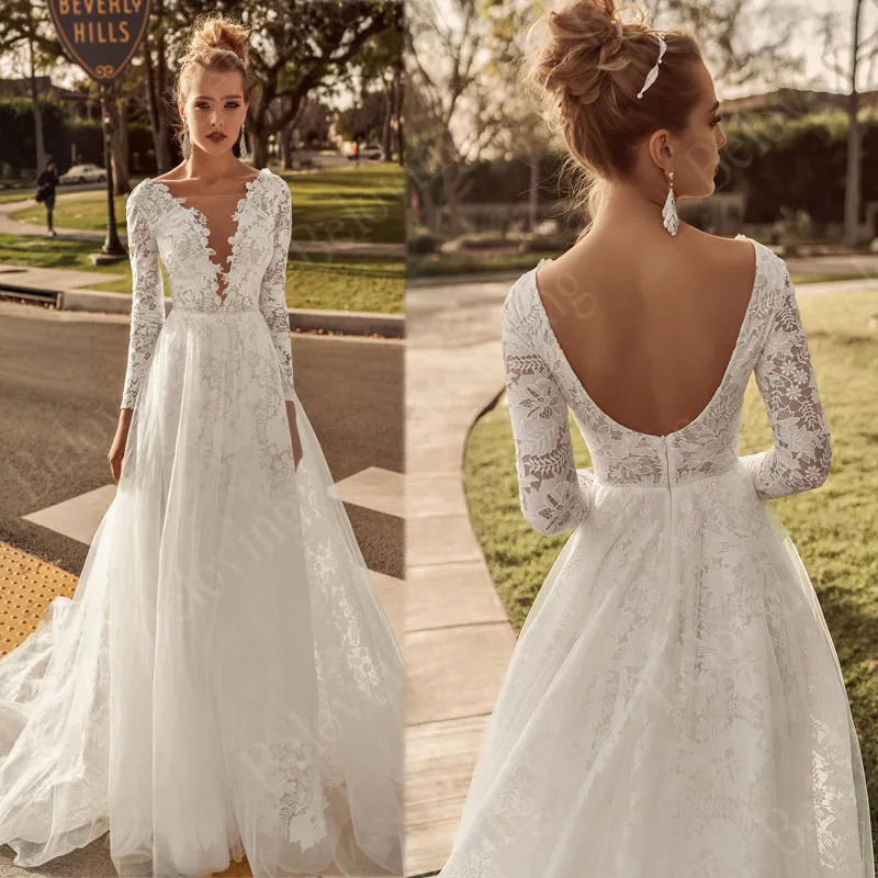 Роскошные свадебные платья с длинным рукавом 2020 Vestido De Noiva пляжные романтические